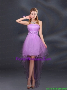 Appliques and Ruffles A Line Strapless Prom Dresses