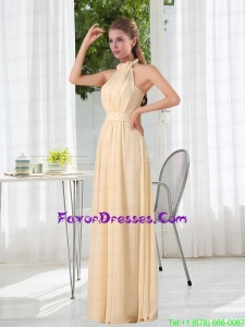 Popular Empire Halter Ruching Prom Dress with Hand Made Flowers