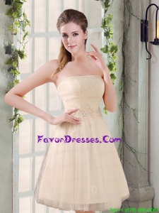 Strapless Appliques 2015 New Prom Dress in Champagne