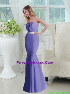 2015 Trumpet Strapless Lavender Prom Dresses with Sash