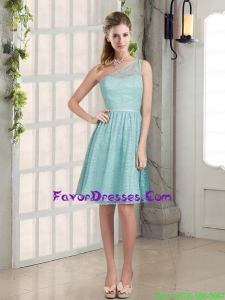 A Line One Shoulder Prom Dress with Lace and Belt
