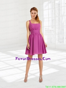 A Line Ruching Mini Length Chiffon Prom Dresses with Square
