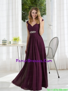 Empire 2015 Dark Purple Ruching Prom Dress with Cap Sleeves