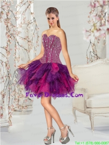 2015 Fashionable Multi-color Prom Dress with Beading and Ruffles