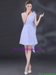 Chiffon Ruching 2015 Lavender Prom Dress with One Shoulder