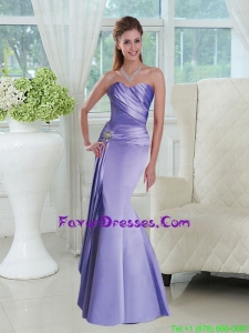 Elegant Lavender Sweetheart Ruched Prom Dress with Beads