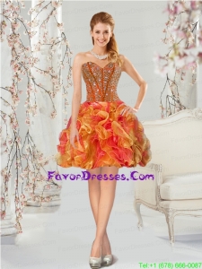 Luxurious Multi-color Prom Dress with Beading and Ruffles for 2015