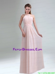 Romantic 2015 High Neck Chiffon Light Pink Prom Dress