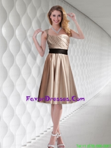 Ruching Belt One Shoulder Empire Prom Dress with Mini Length