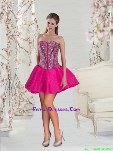 The Brand New Style Beading and Ruffles Fuchsia Prom Dress for 2015
