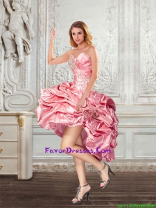 2015 Custom Made Beading and Pick-ups Baby Pink Prom Dress