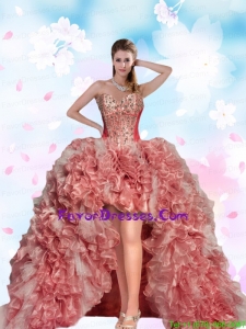 2015 Top Seller Beading and Ruffles Pink Prom Dress For Quinceanera Party