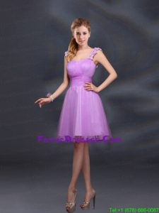 A Line Straps Appliques Prom Dresses in Lilac