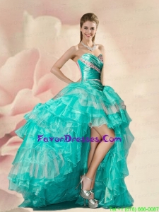 Decent Turquoise Prom Dress with Beading and Ruffles