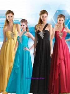 New Style Empire Chiffon 2015 Beading Prom Dress with One Shoulde