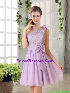 One Shoulder Lilac Prom Dress with Bowknot for 2015