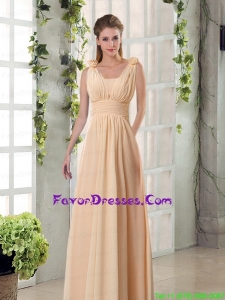 Straps Empire Ruching Hand Made Flowers 2015 Prom Dresses