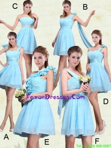 2015 Ruching Chiffon Aqua Blue Prom Dresses with Mini Length
