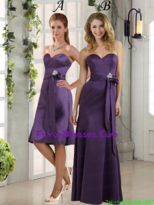 Eggplant Purple Sweetheart Column Prom Dresses with Belt