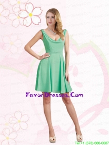 Empire Ruching 2015 Apple Green Mini Length Prom Dress with V Neck