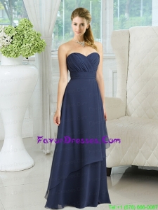 2015 Navy Blue Sweetheart Empire Prom Dress with Ruching