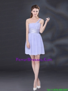 2015 Ruching and Belt Chiffon Prom Dress in Lavender