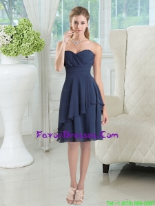 Navy Blue Sweetheart Empire Prom Dress with Ruching