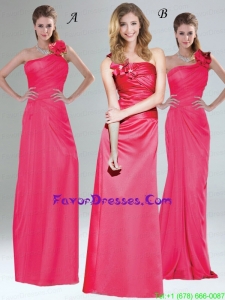 One Shoulder Floor Length Prom Dresses with Hand Made Flowers