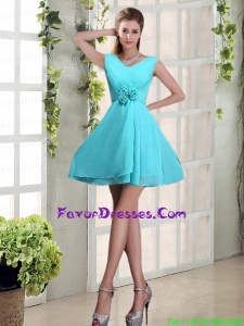 Ruching and Hand Made Flowers V Neck A Line Prom Dress