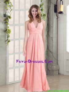 2015 Simple Halter Empire Ruching and Prom Dress in Watermelon Red