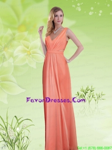 2015 Simple V Neck Empire Ruching and Prom Dress in Watermelon Red