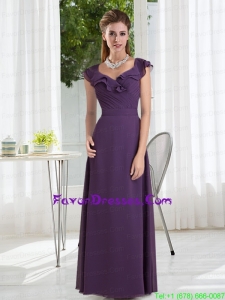 Empire 2015 Purple Ruching Prom Dress with Cap Sleeves
