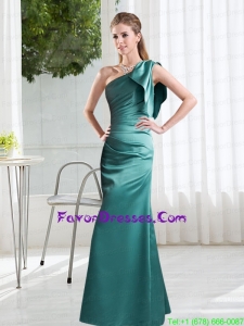 Ruching One Shoulder 2015 Prom Dress in Turquoise