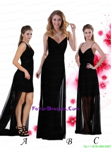 2015 New Style Spaghetti Straps Column Prom Dress in Black