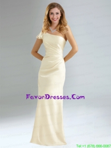 Popular Column Ruching Prom Dresses with One Shoulder