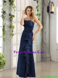 Sweetheart Ruching and Hand Made Flowers Prom Dresses in Navy Blue