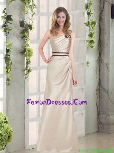 2015 Ruching and Belt One Shoulder Prom Dress with Floor Length