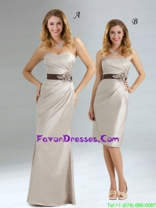 2015 Ruching and Belt Sweetheart Grey Prom Dress with Floor Length