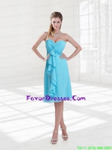 Empire Sweetheart Ruching Knee Length 2015 Baby Blue Prom Dresses