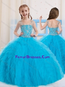 2016 Pretty Ball Gowns Scoop Beaded Little Girl Pageant Dress in Baby Blue