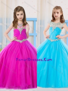 Beautiful Ball Gowns Scoop Fuchsia and Aqua Blue Little Girl Pageant Dress in Tulle
