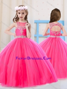 Beautiful Princess Pierced Hot Pink Little Girl Pageant Dress with Scoop
