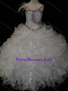Elegant Ball Gown V Neck Organza Beading Lace Up Cheap Flower Girl Dress in White