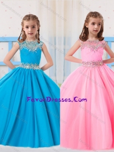 Pretty Ball Gowns Scoop Beading Baby Blue and Baby Pink Short Sleeves Little Girl Pageant Dress