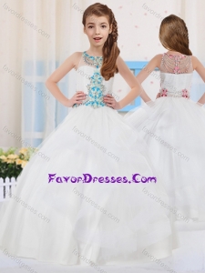 Pretty Ball Gowns Scoop Organza Beaded Side Zipper Cheap Flower Girl Dress in White