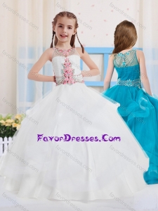 White Ball Gowns Scoop Organza Side Zipper Cheap Flower Girl Dress with Beading