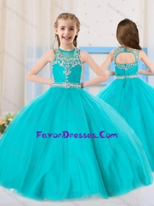 2016 Princess Scoop Aqua Blue Little Girl Pageant Dress with Beading