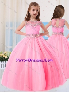 Beautiful Ball Gowns Scoop Short Sleeves Little Girl Pageant Dress in Baby Pink