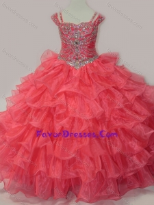 Perfect Sweetheart Beaded Little Girl Pageant Dress with Spaghetti Straps in Coral Red
