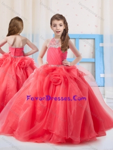 Pretty Halter Organza Beading Little Girl Pageant Dress in Coral Red